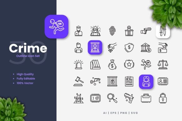 Crime Icons: Clean Graphics for Handmade Creations