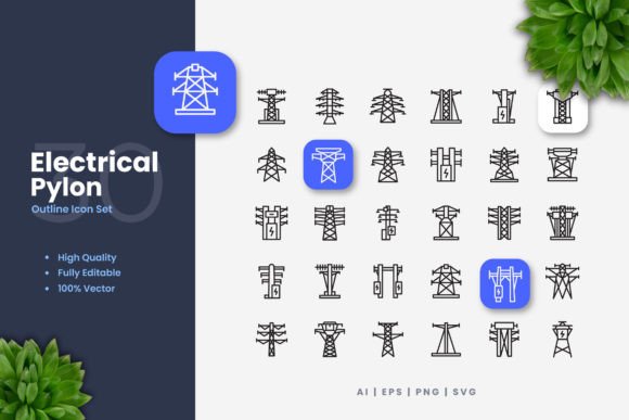 Electrical Pylon Icons for Digital and Print Products
