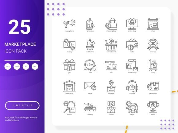 Marketplace Icon Pack: A Graphic Design Asset for Modern Web Content